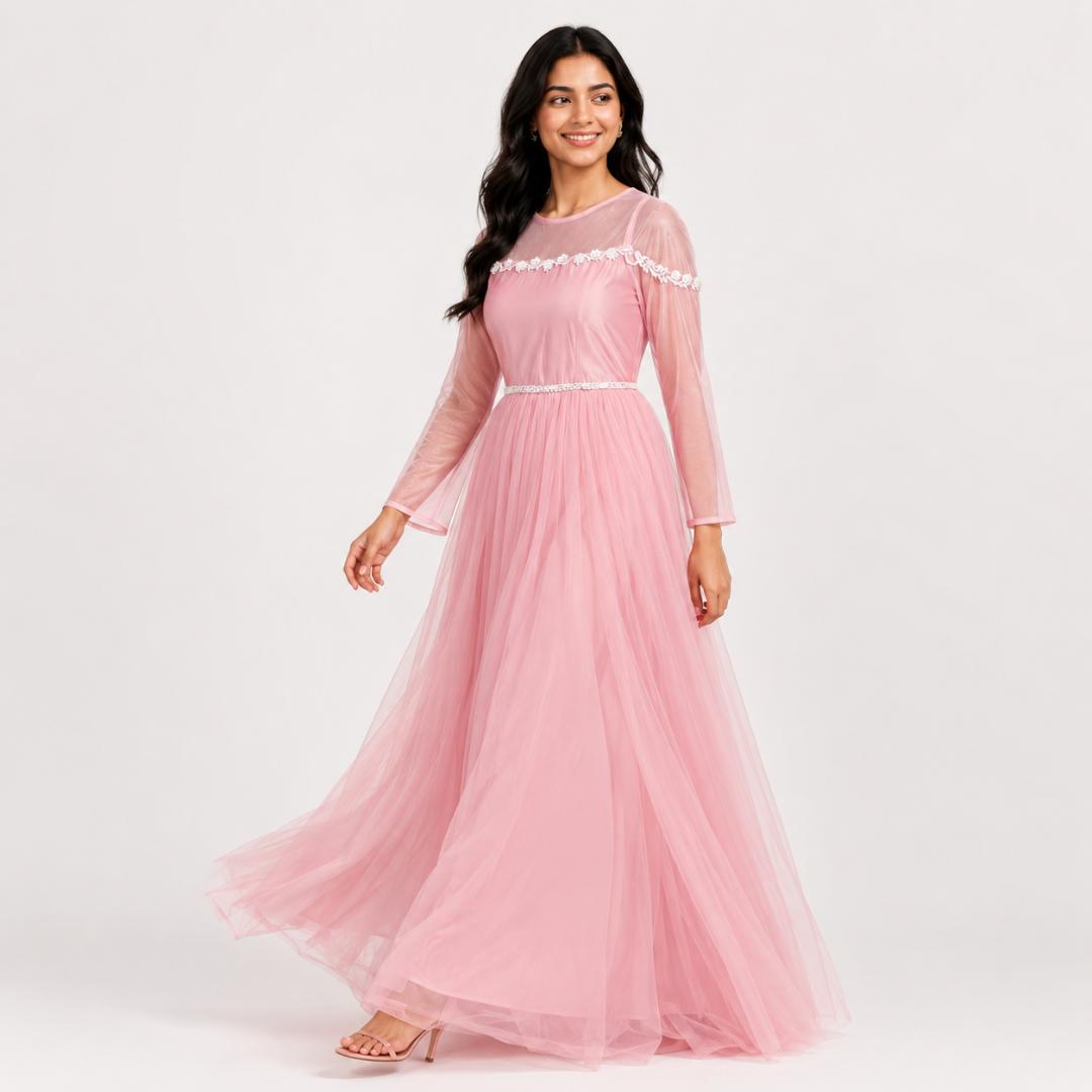Pink Princess Gown for Women | Baby Pink Ball Gown Tulle Net Fairy