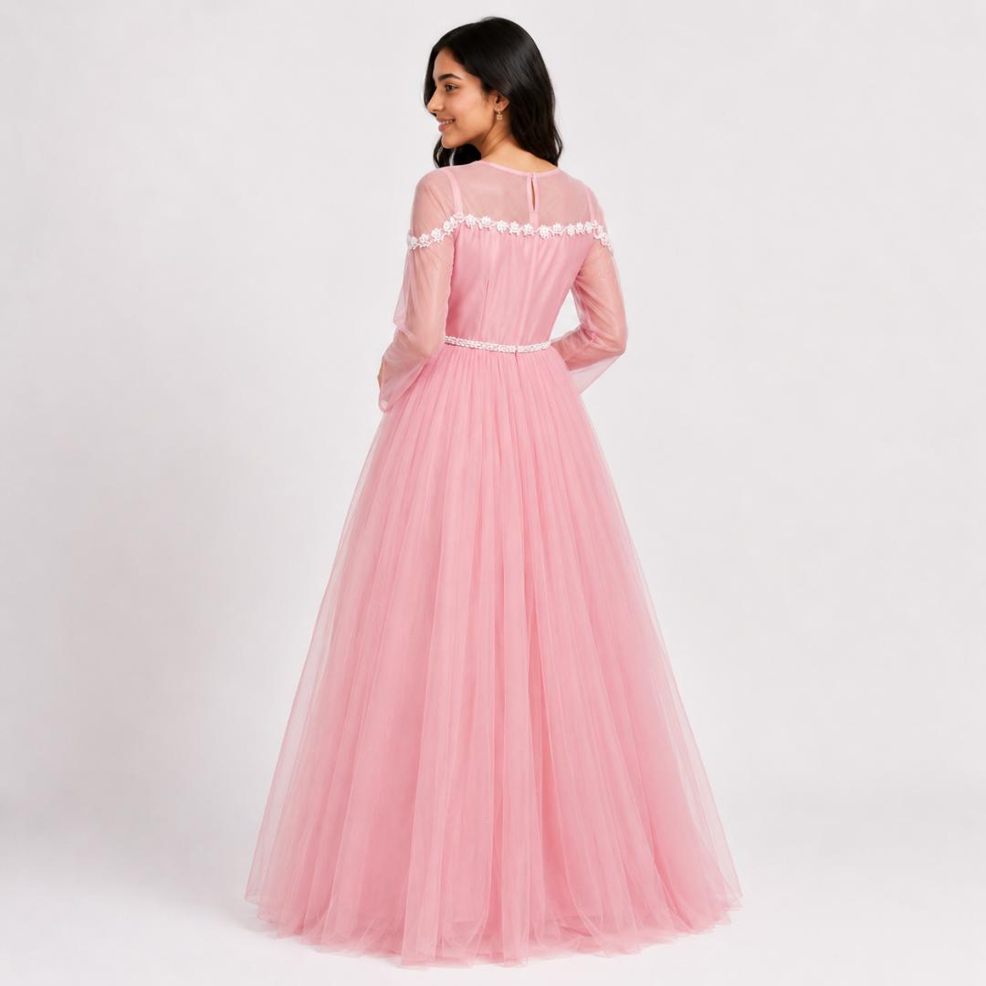 Pink Princess Gown for Women | Baby Pink Ball Gown Tulle Net Fairy