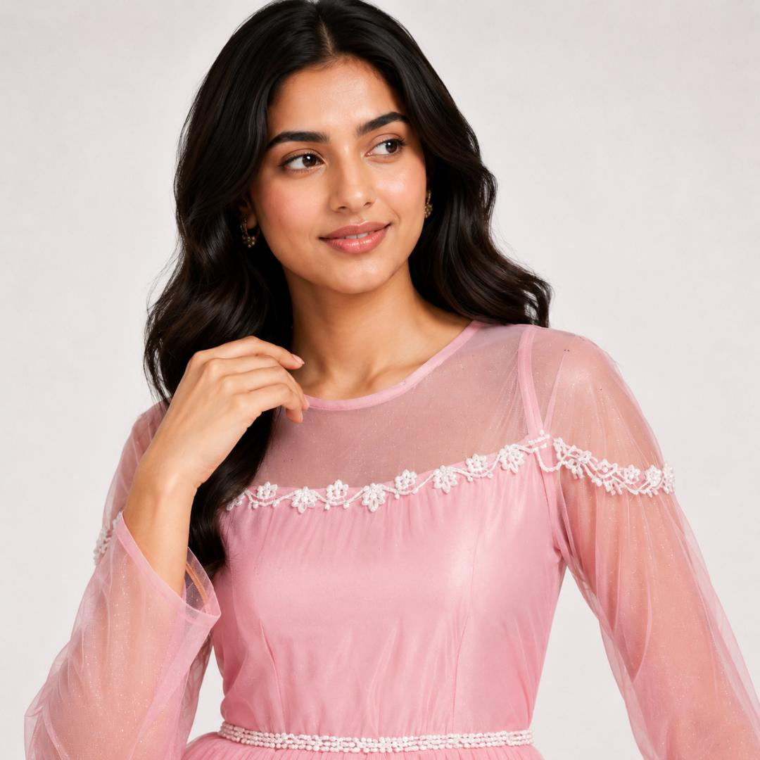 Pink Princess Gown for Women | Baby Pink Ball Gown Tulle Net Fairy