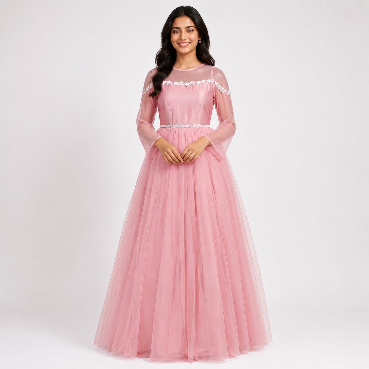 Pink Princess Gown for Women | Baby Pink Ball Gown Tulle Net Fairy