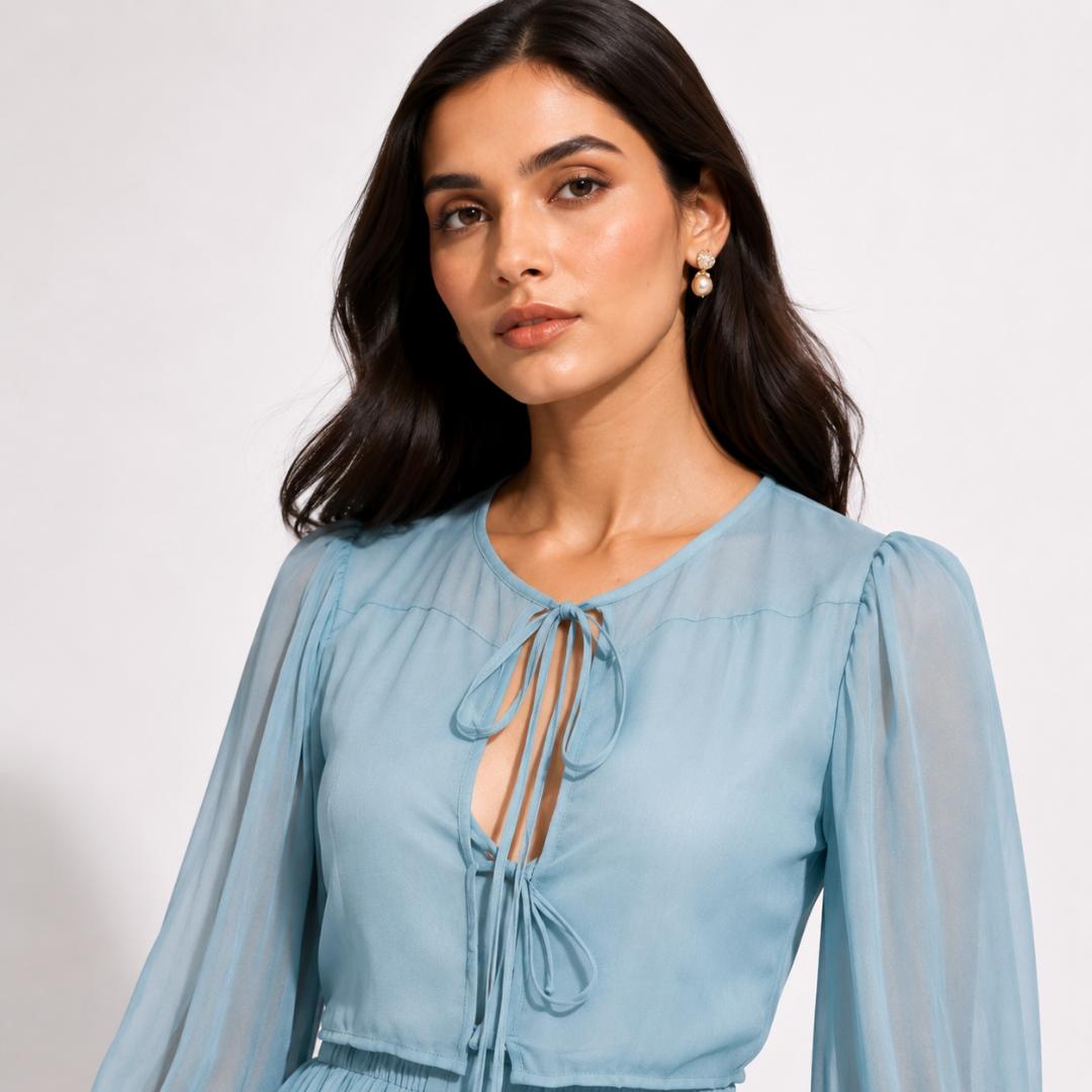 Sky Blue Tiered Maxi Dress for Women | Chiffon Party Wear Long Dress