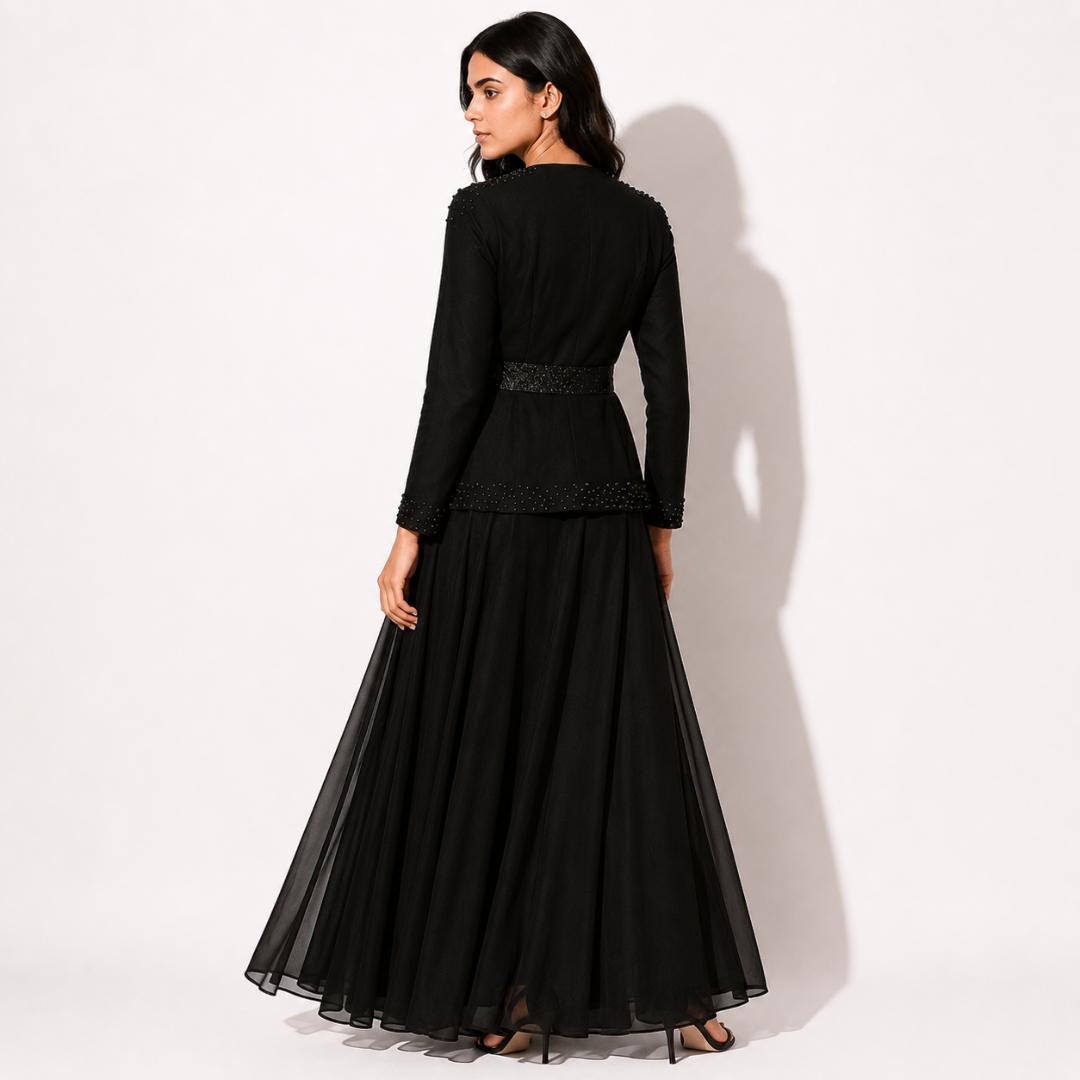 Classic Black Layered Maxi Gown