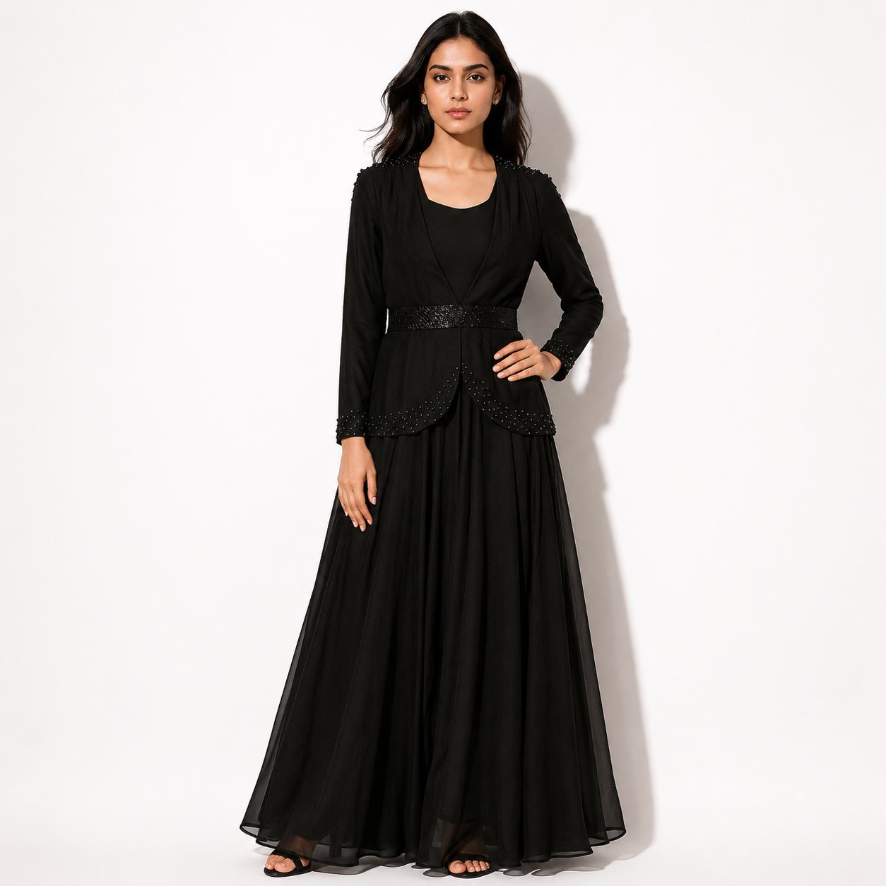 Classic Black Layered Maxi Gown