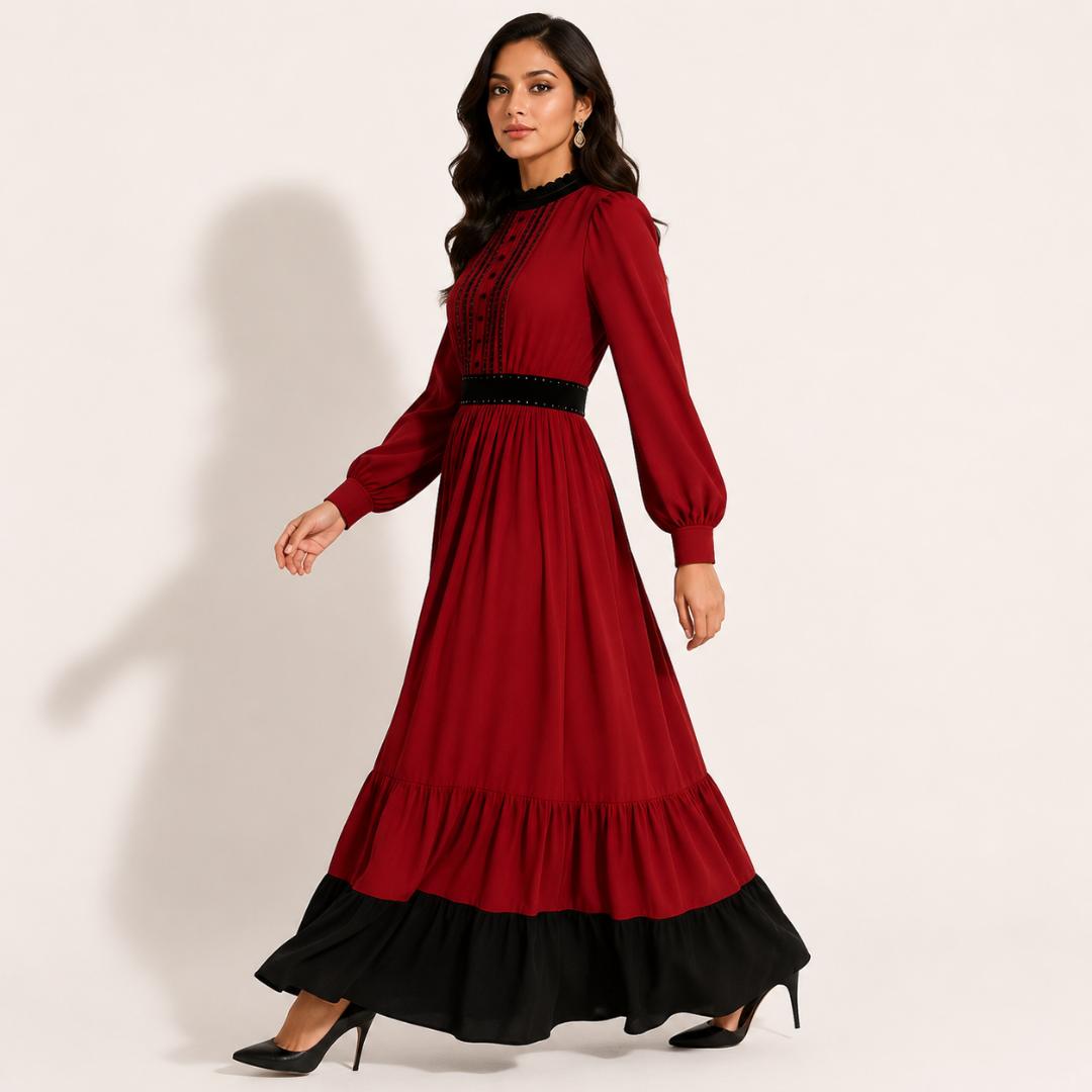 Crimson Noir Vintage Maxi Dress
