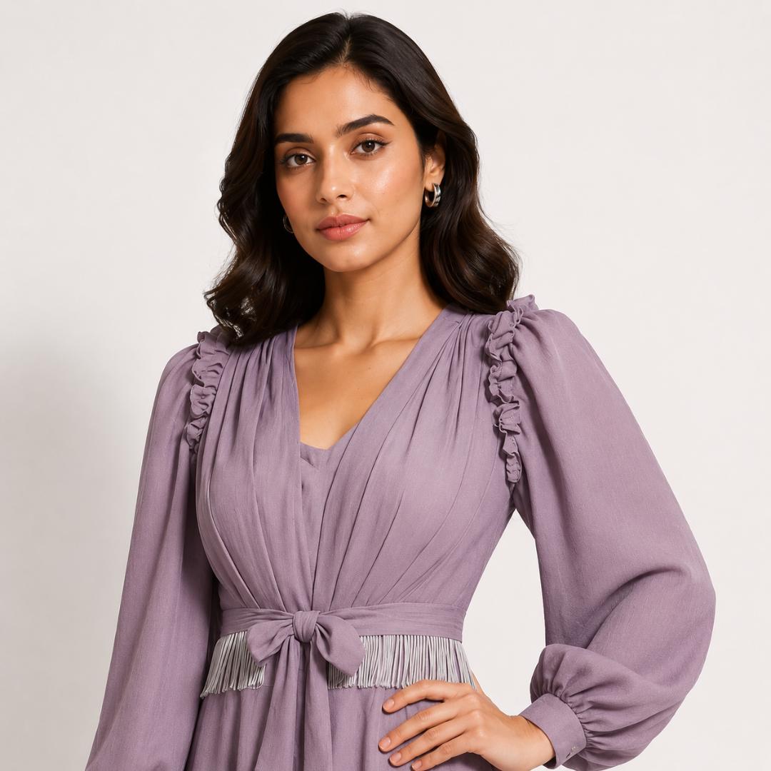 Dusty Lilac Vintage Tie-Waist Maxi Gown