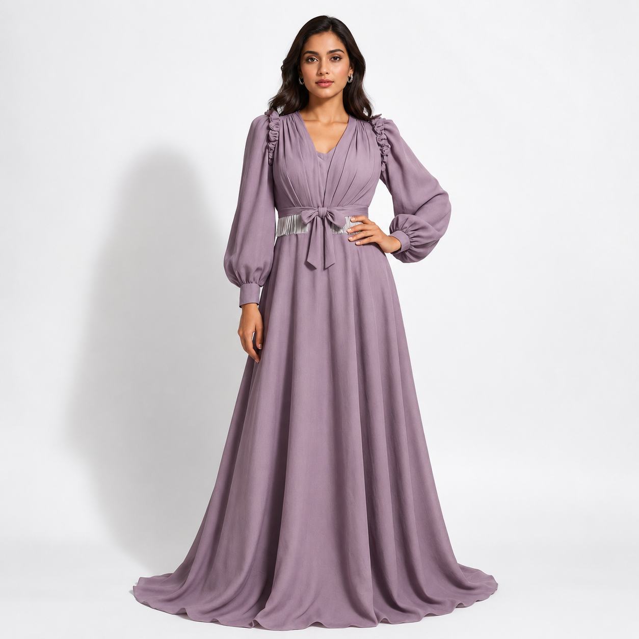 Dusty Lilac Vintage Tie-Waist Maxi Gown