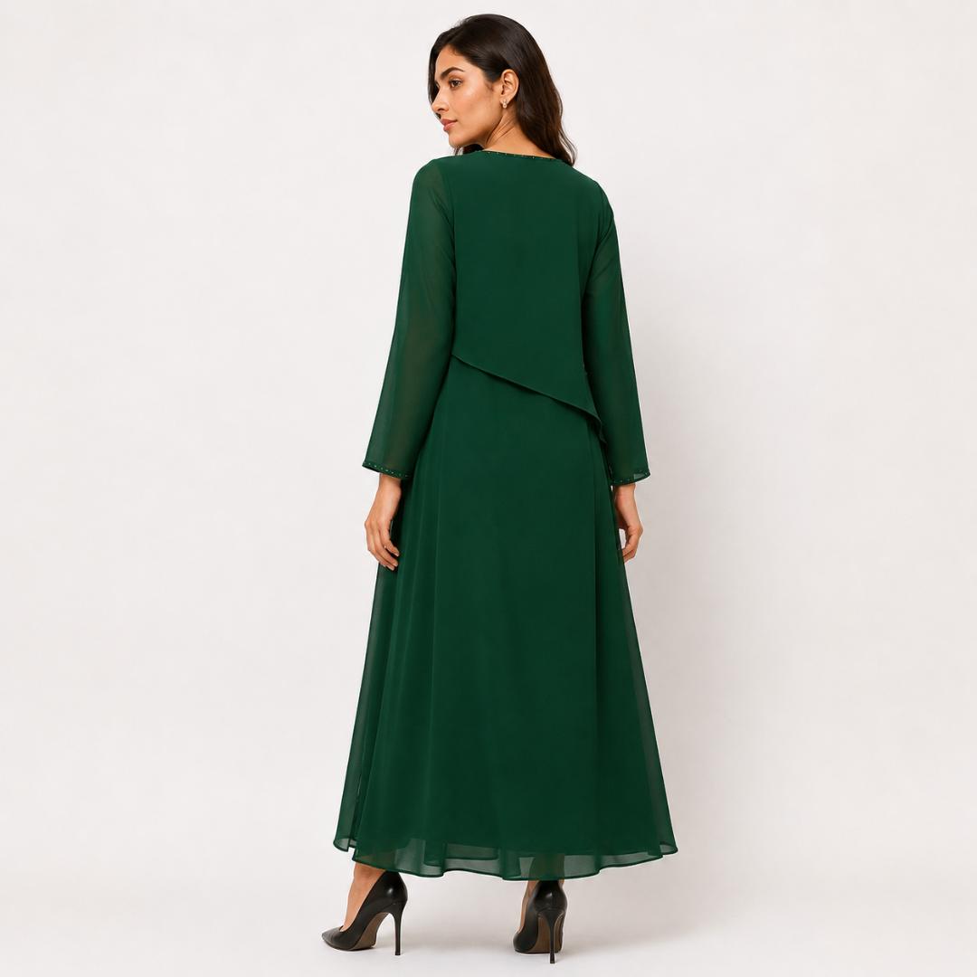 Green Maxi Dress for Women | Emerald Layered Long Dress Party Wear