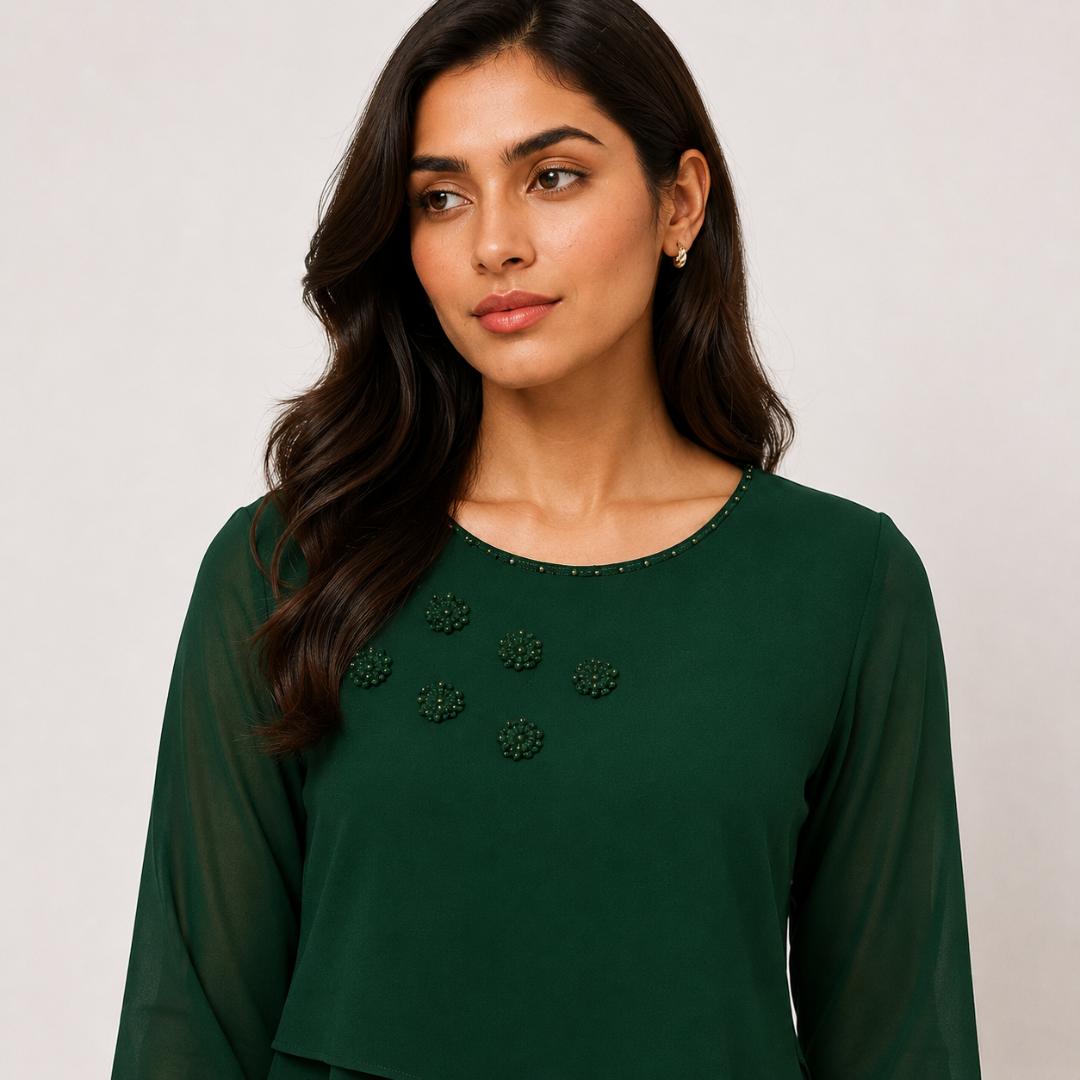 Green Maxi Dress for Women | Emerald Layered Long Dress Party Wear
