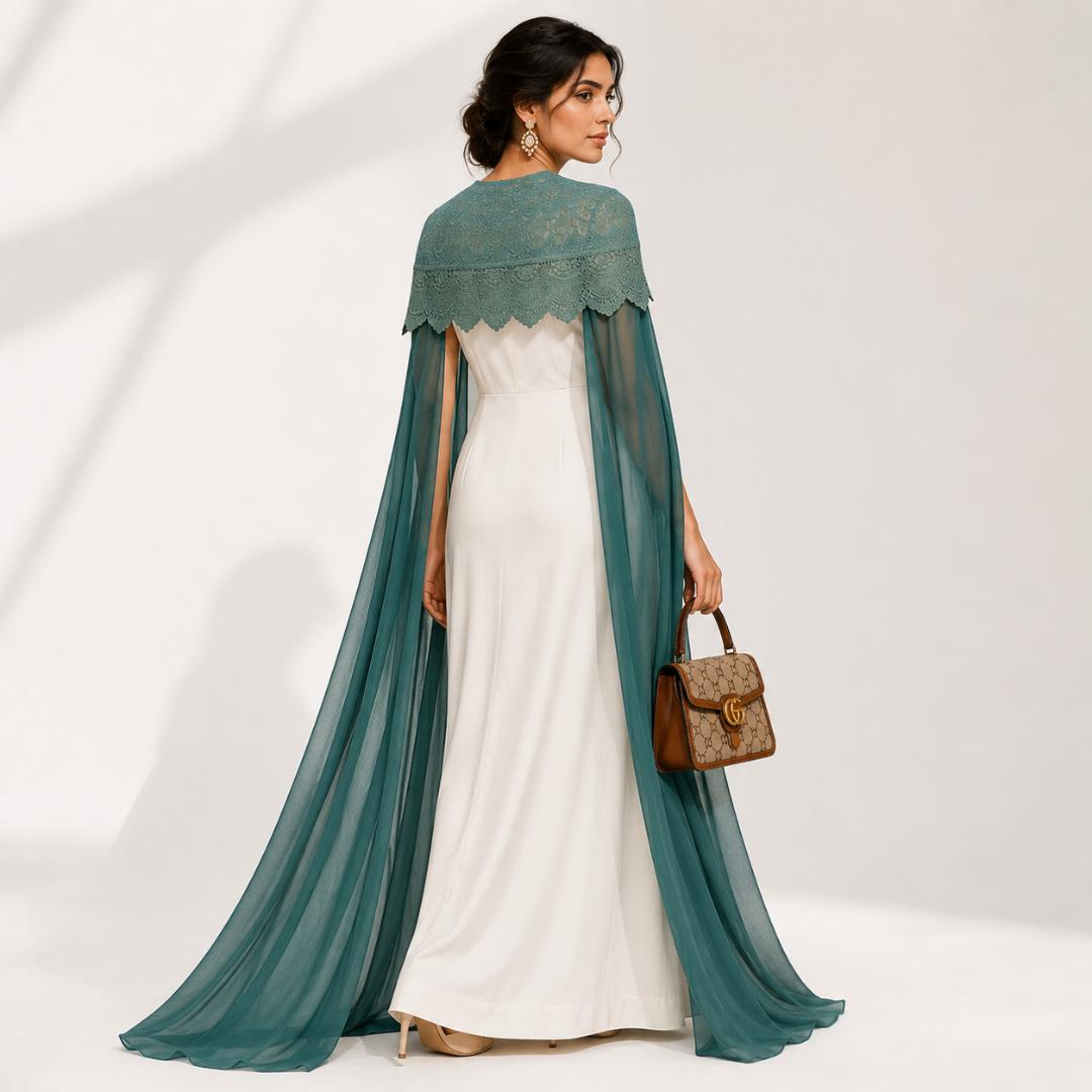 Emerald Green Cape Sleeve Maxi Dress 