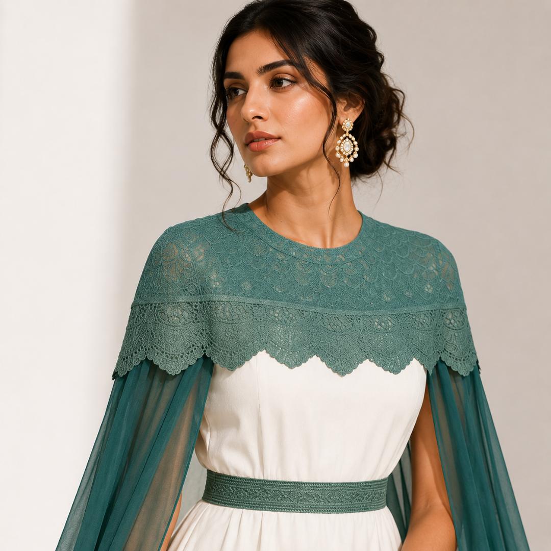 Emerald Green Cape Sleeve Maxi Dress 