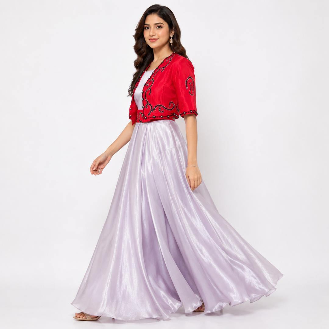 Lavender Gown with Jacket for Women | Indo Western Party Wear Gown