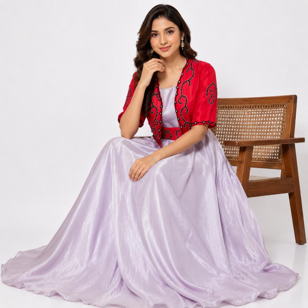 Lavender Gown with Jacket for Women | Indo Western Party Wear Gown