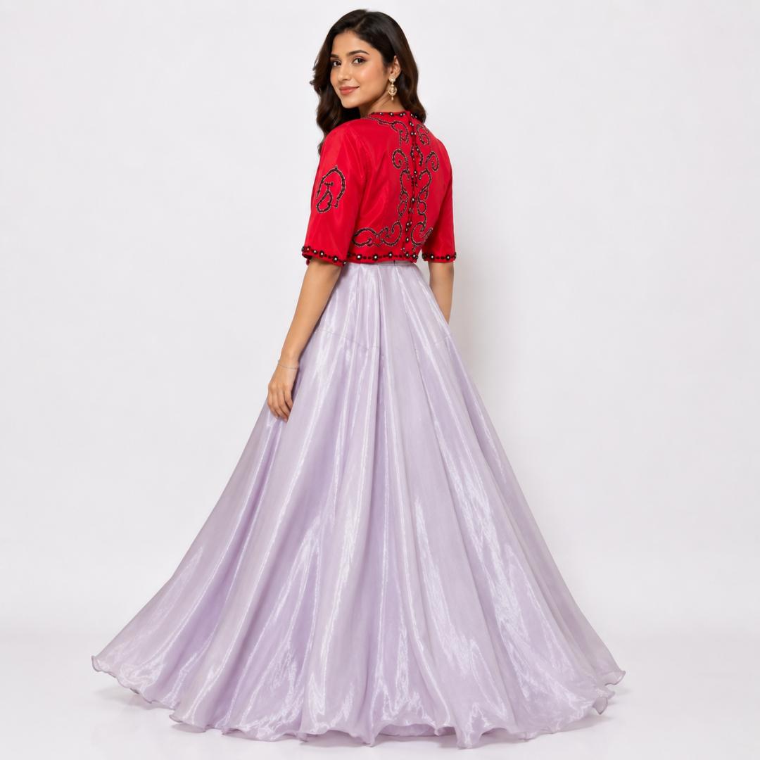 Lavender Gown with Jacket for Women | Indo Western Party Wear Gown
