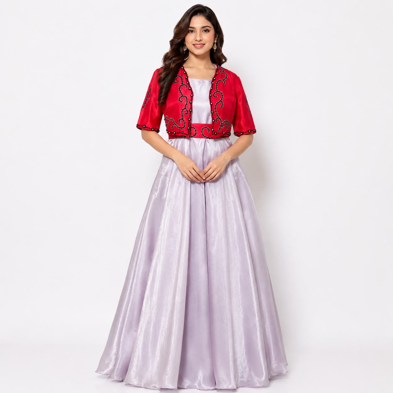Lavender Gown with Jacket for Women | Indo Western Party Wear Gown