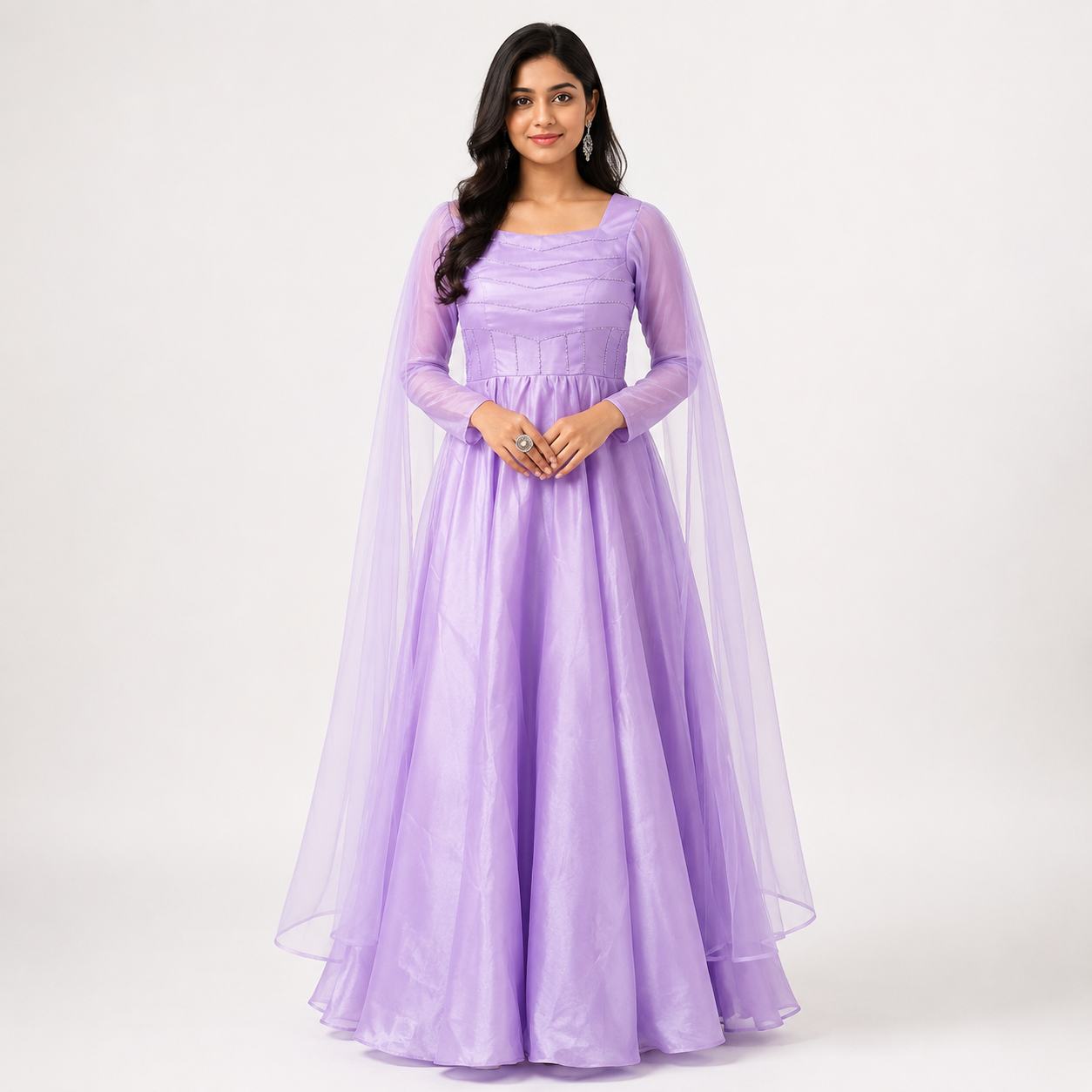 Lavender Gown for Women | Cape Sleeve Party Wear Long Gown Wedding