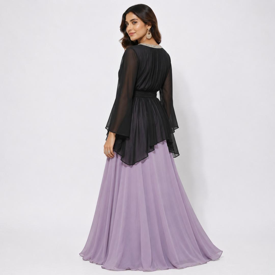 Lavender Maxi Gown for Women | Cape Overlay Evening Party Wear Gown