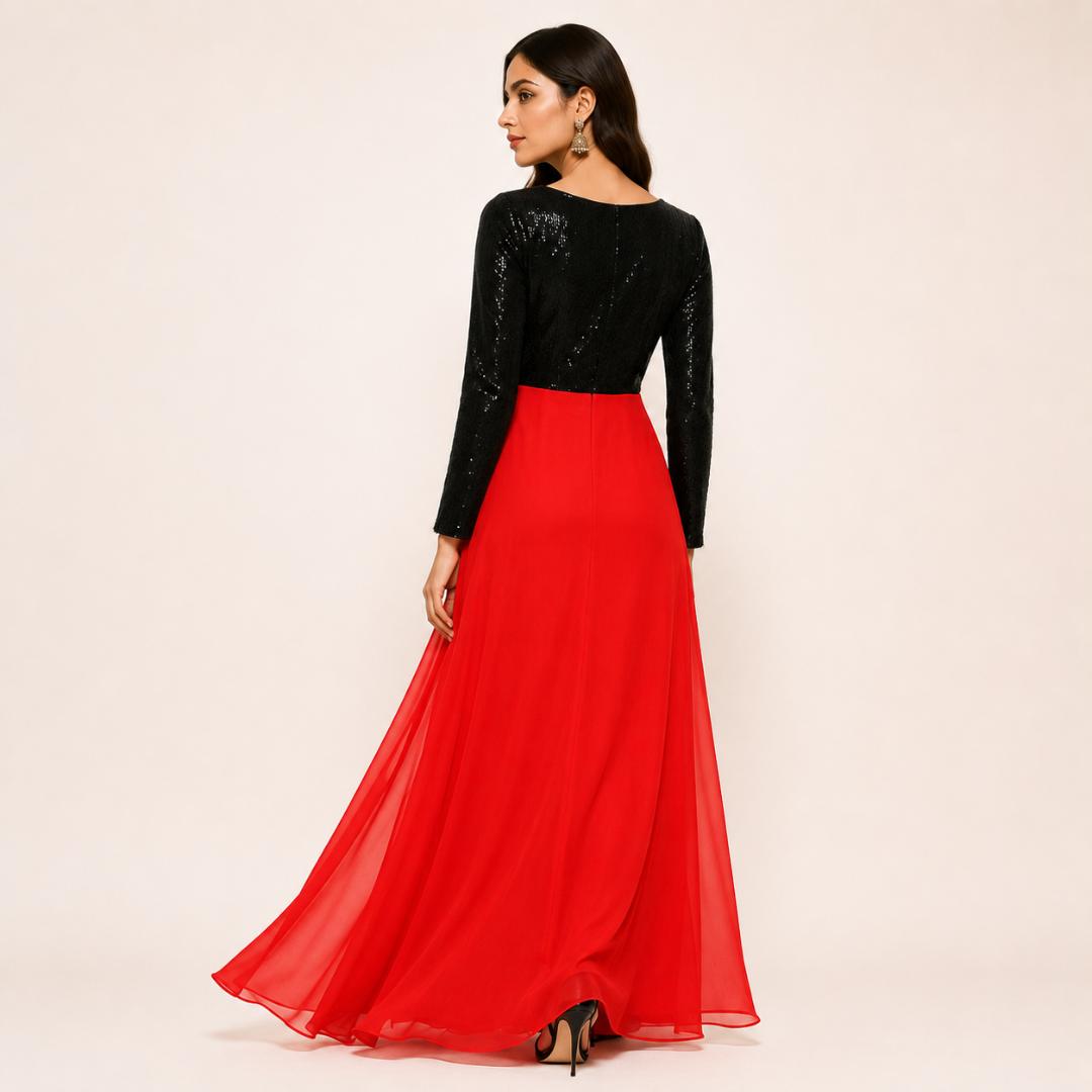 Black Sequin Dress for Women | Red Maxi Party Wear Evening Dress