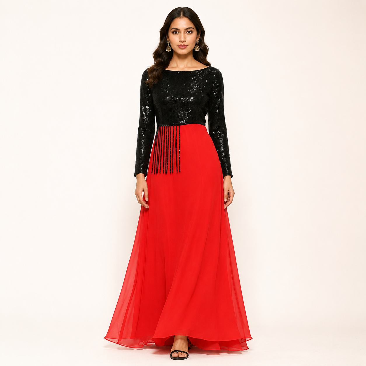 Black Sequin Dress for Women | Red Maxi Party Wear Evening Dress