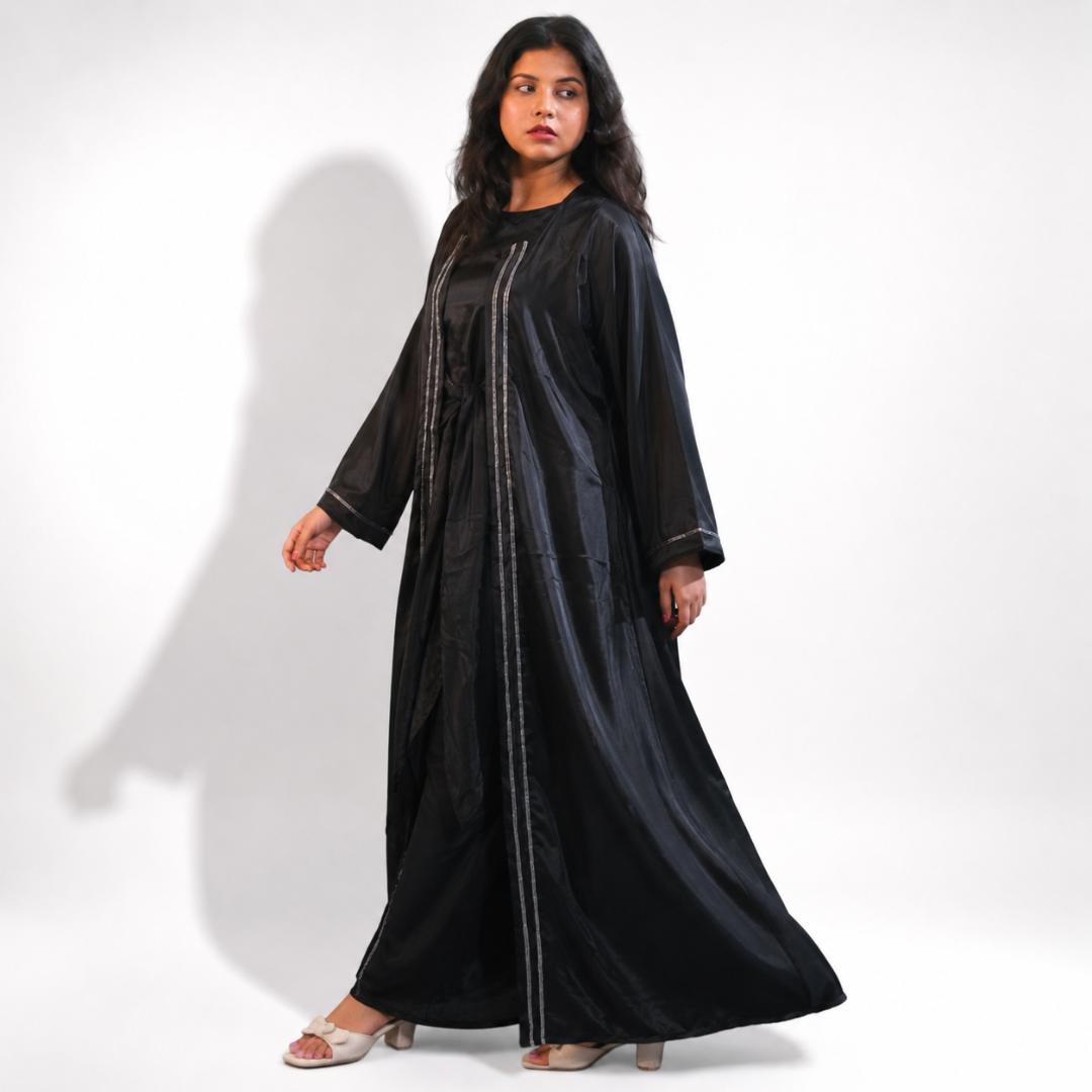 Midnight Satin Flow Abaya Set