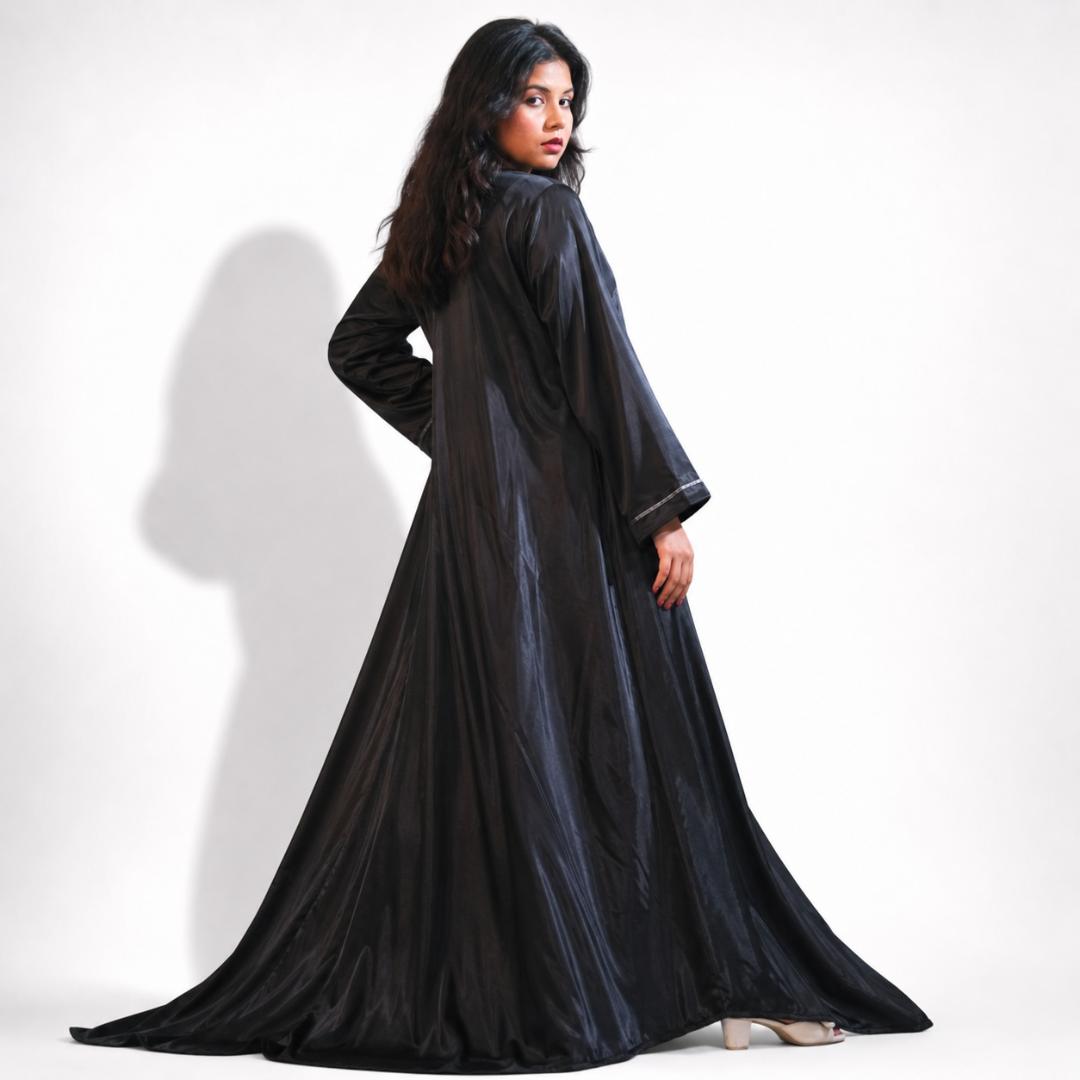 Midnight Satin Flow Abaya Set