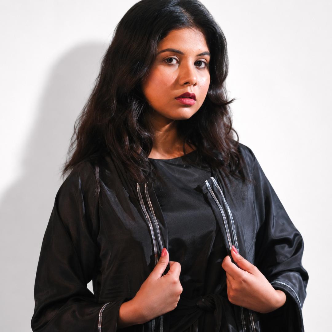 Midnight Satin Flow Abaya Set