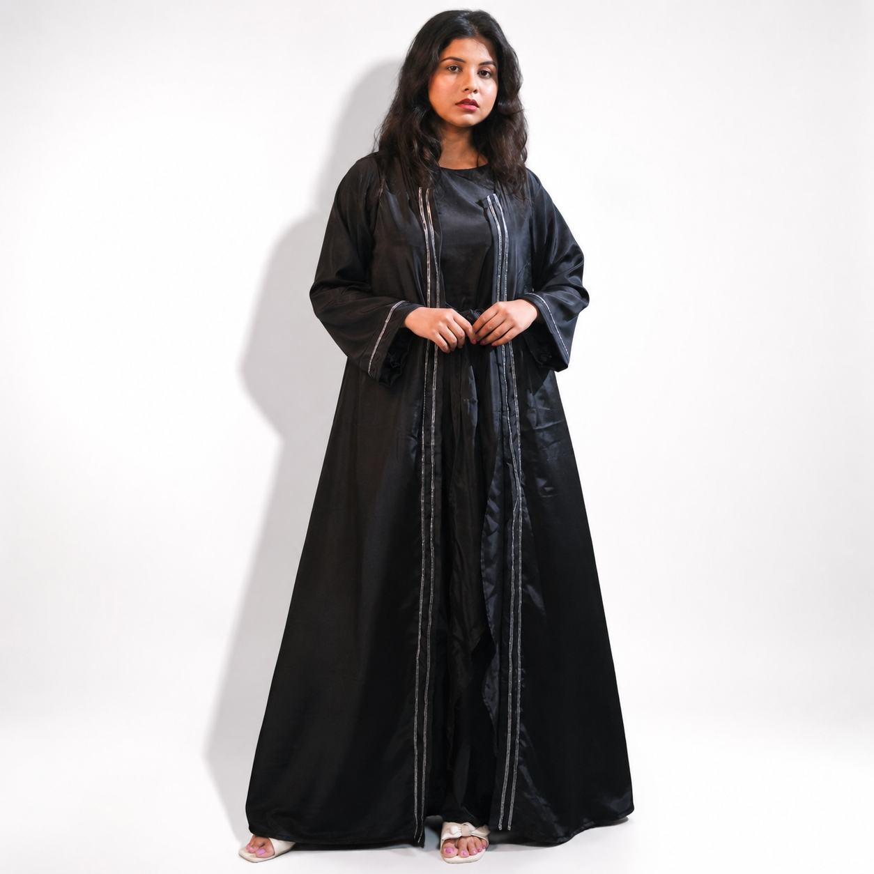 Midnight Satin Flow Abaya Set