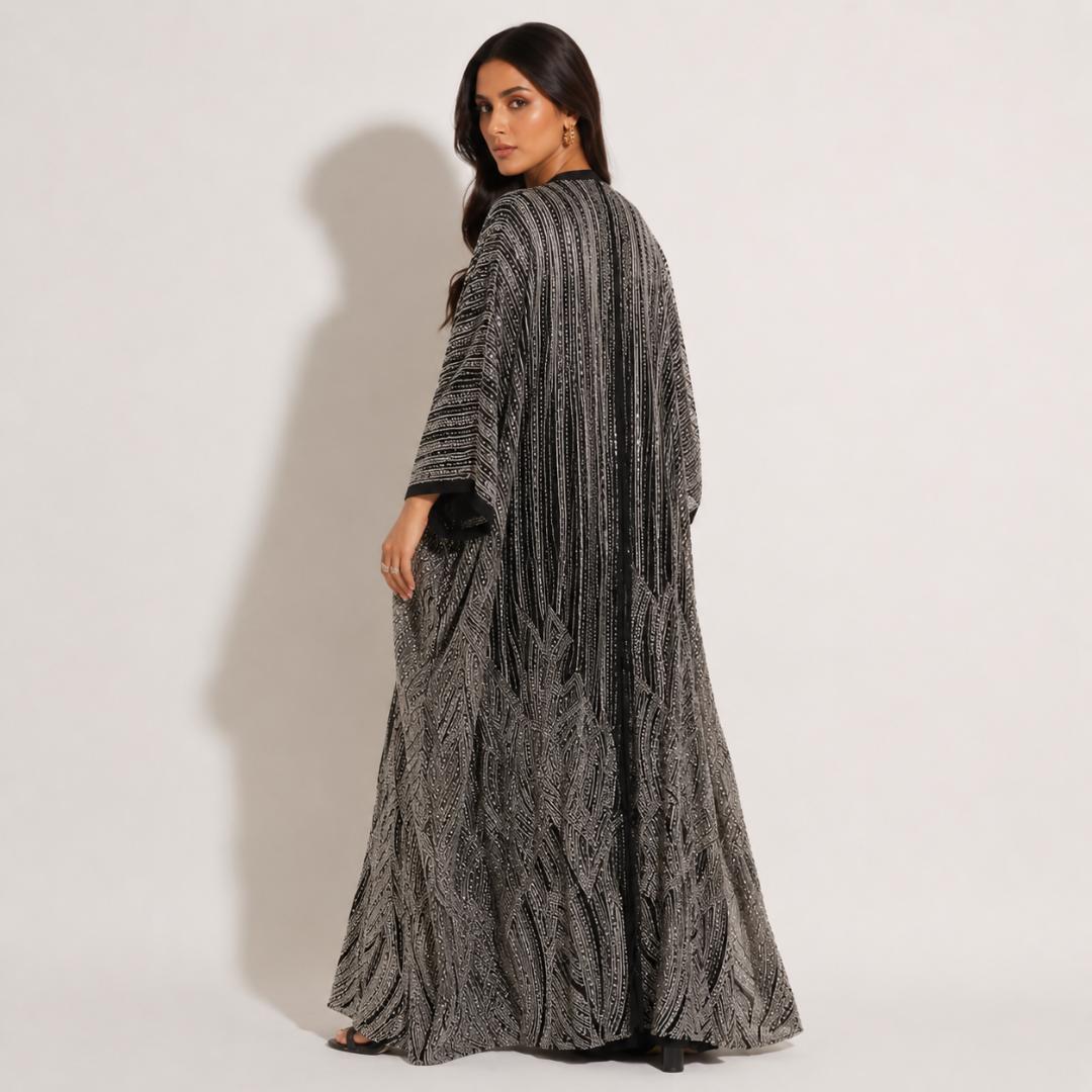 Black Sequin Kaftan Dress for Women | Silver Party Wear Kaftan Maxi