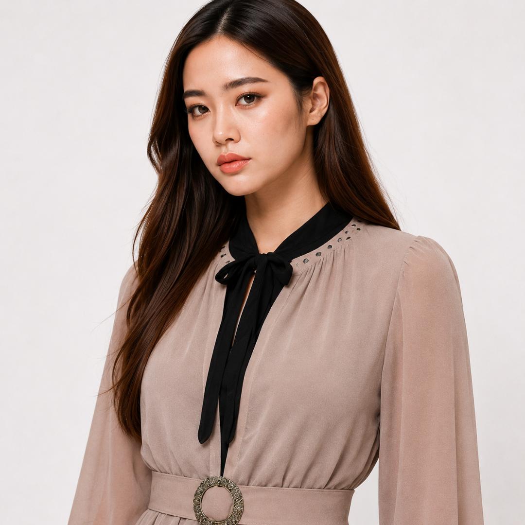 Black & Beige Maxi Dress for Women | Layered Party Wear Long Dress