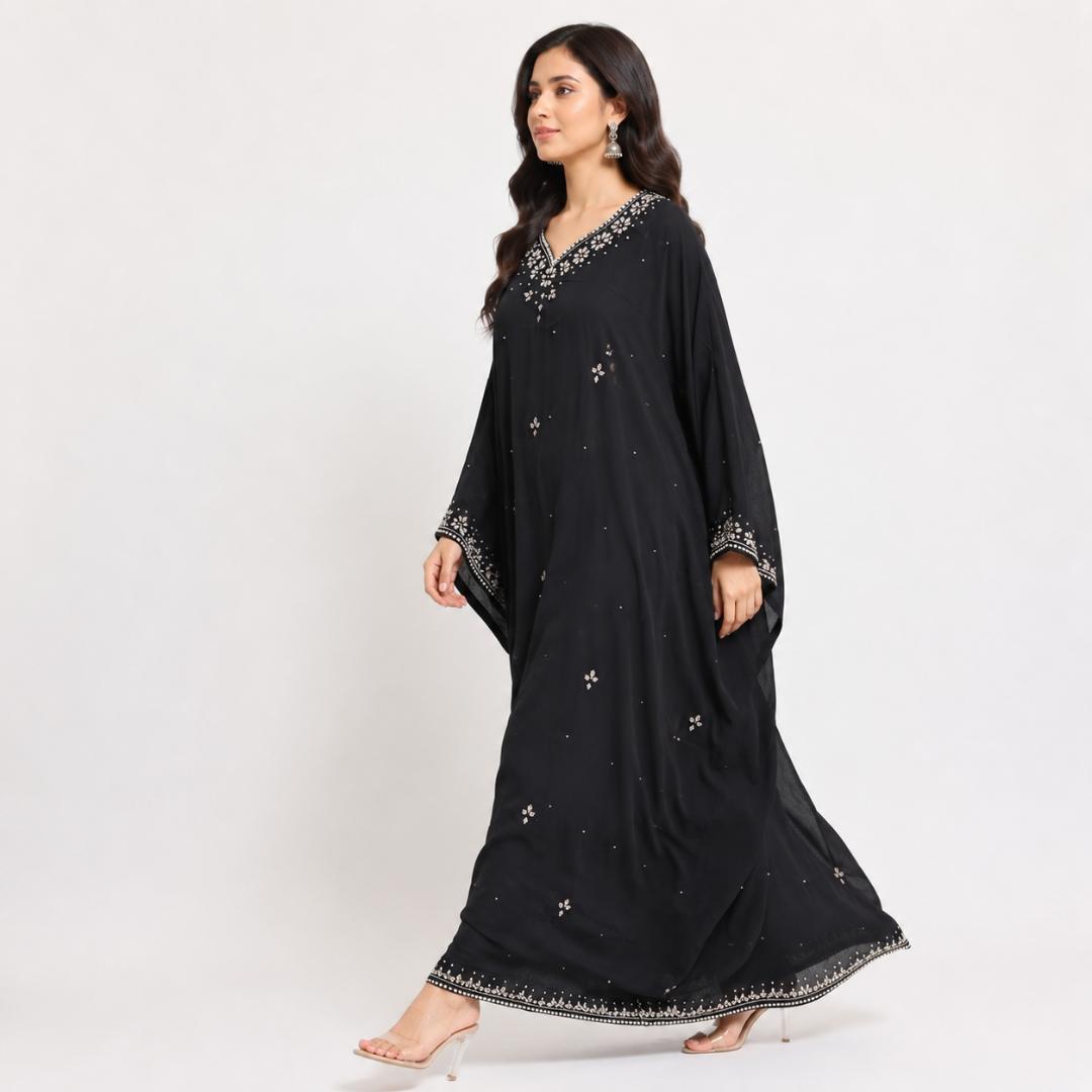 Black Pearl Kaftan Gown for Women | Party Wear Kaftan Maxi Dress