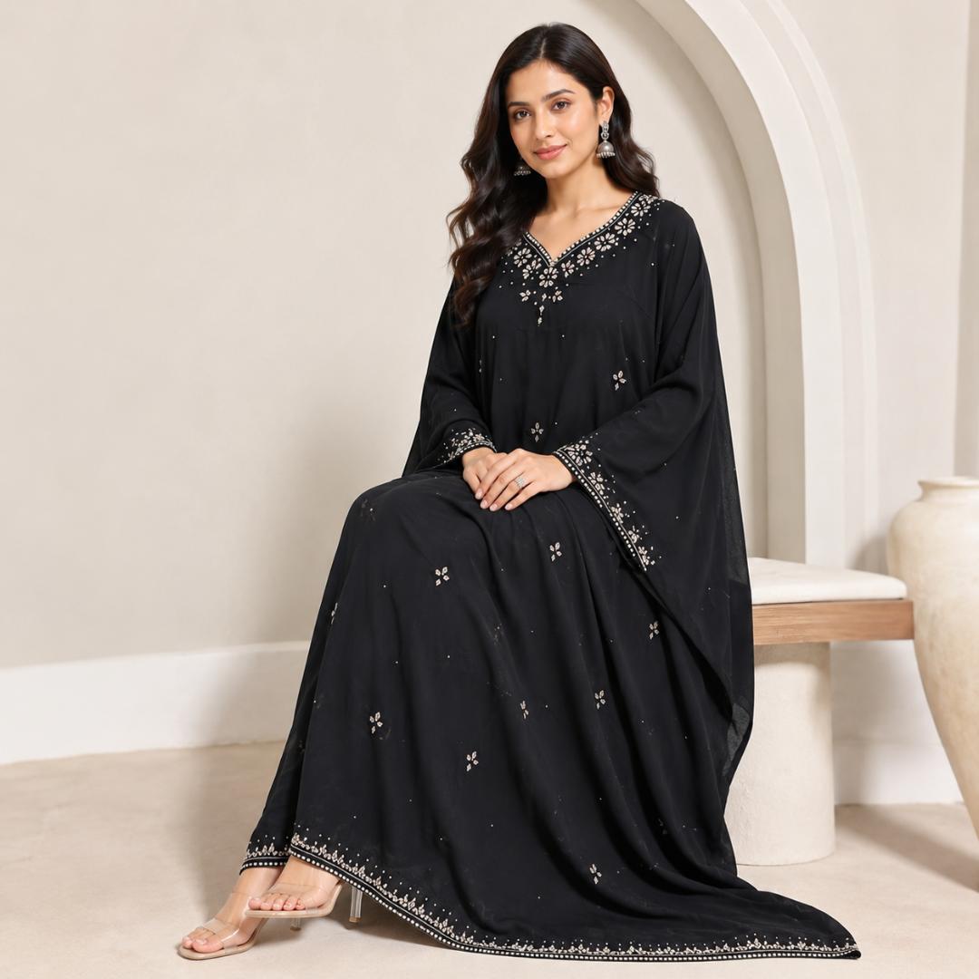 Black Pearl Kaftan Gown for Women | Party Wear Kaftan Maxi Dress