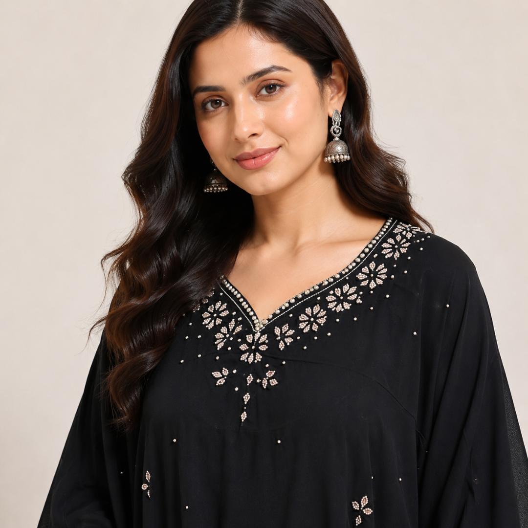 Black Pearl Kaftan Gown for Women | Party Wear Kaftan Maxi Dress