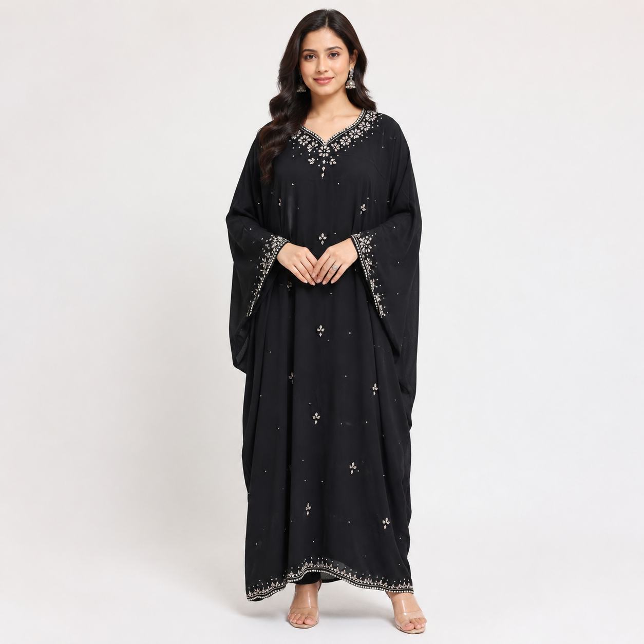 Black Pearl Kaftan Gown for Women | Party Wear Kaftan Maxi Dress