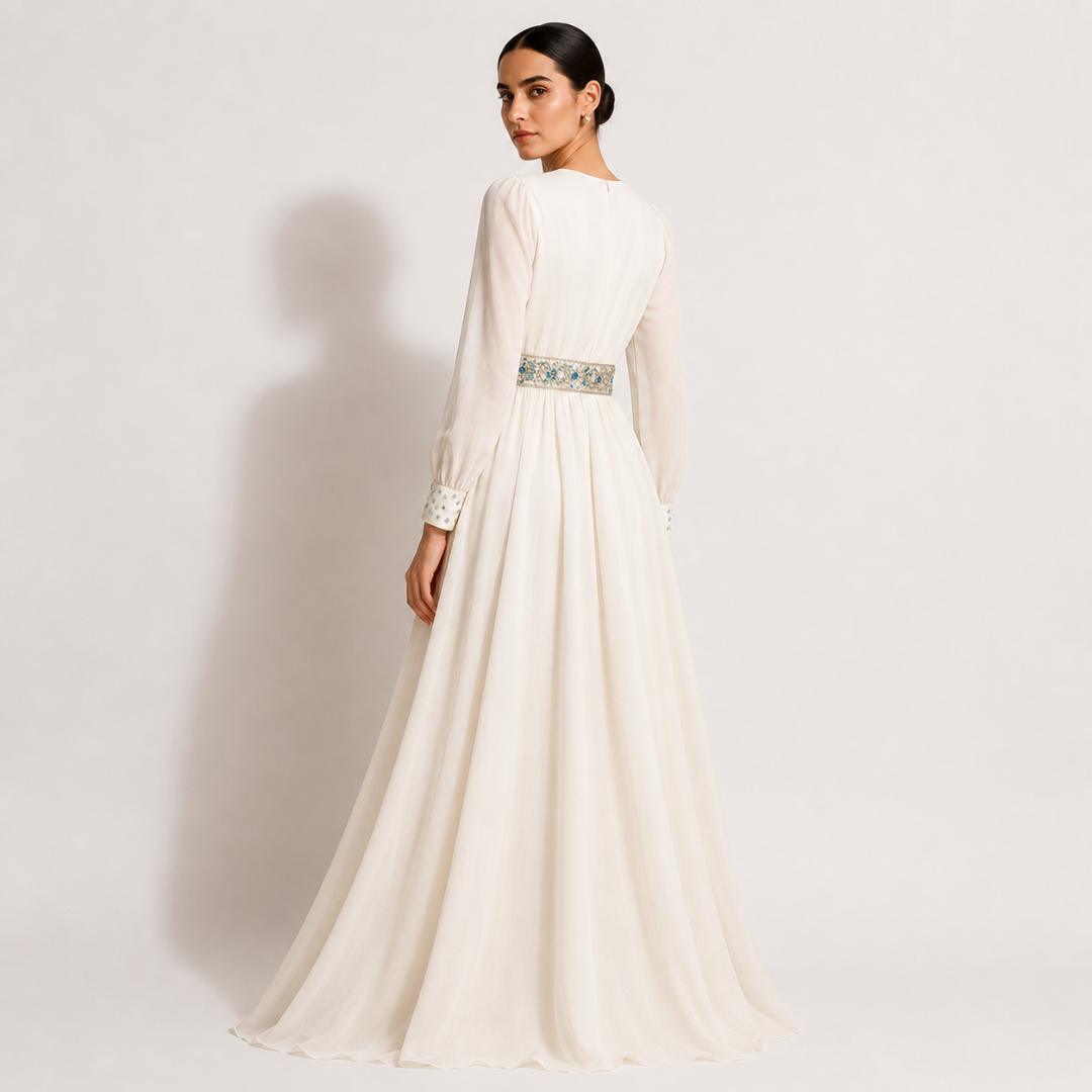 Off White  Royal Embellished Waist Maxi Gown