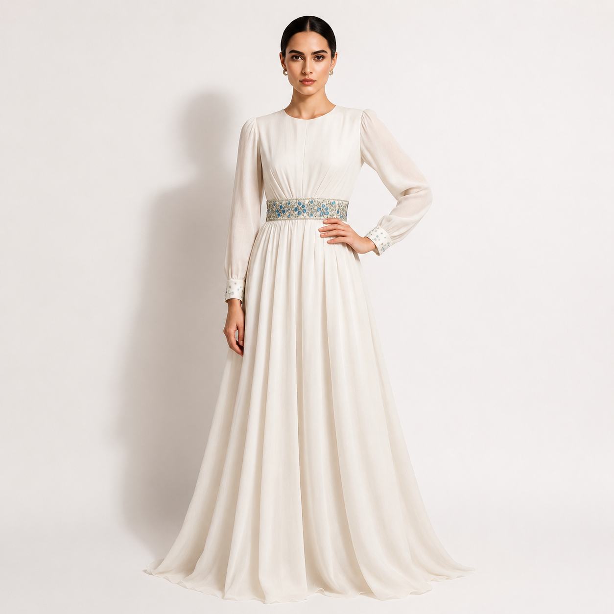 Off White  Royal Embellished Waist Maxi Gown