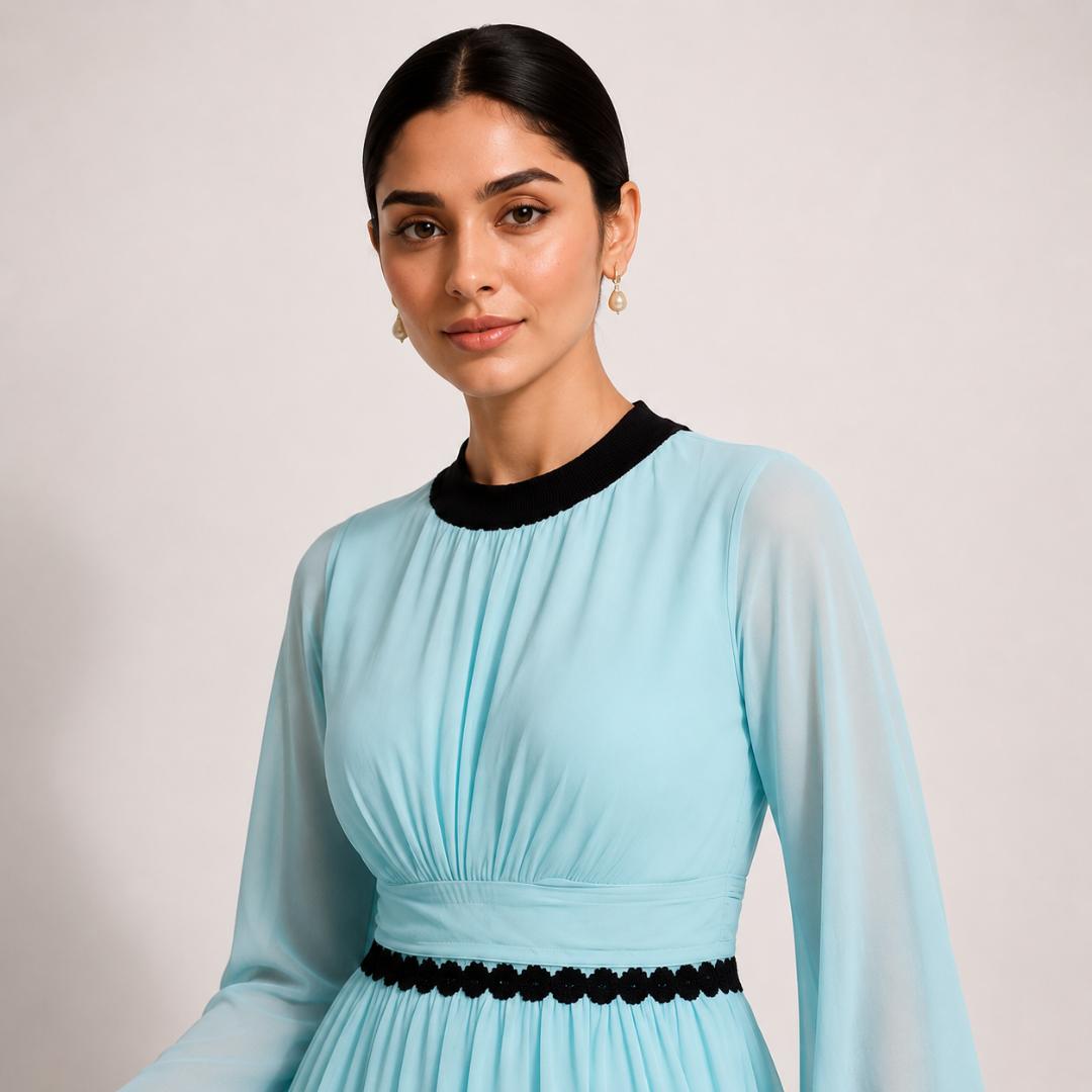 Pastel Blue Grace Cape Maxi Gown