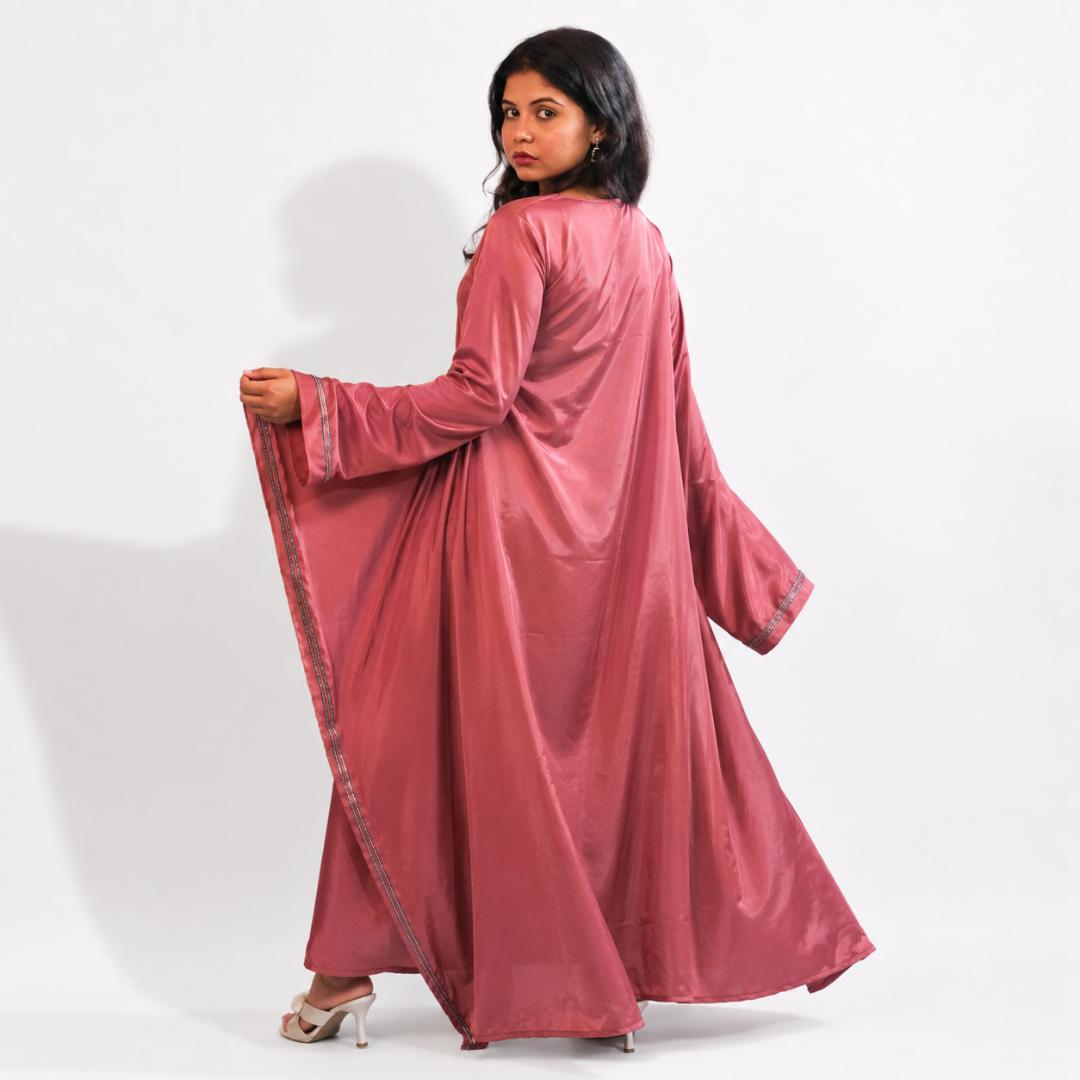 Rose Satin Flow Abaya Set