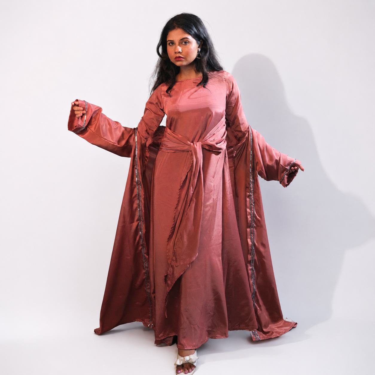 Rose Satin Flow Abaya Set