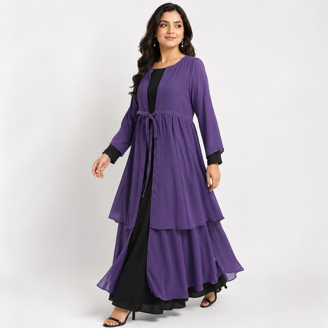 Purple Gown for Women | Layered Overlay Party Wear Long Gown Maxi