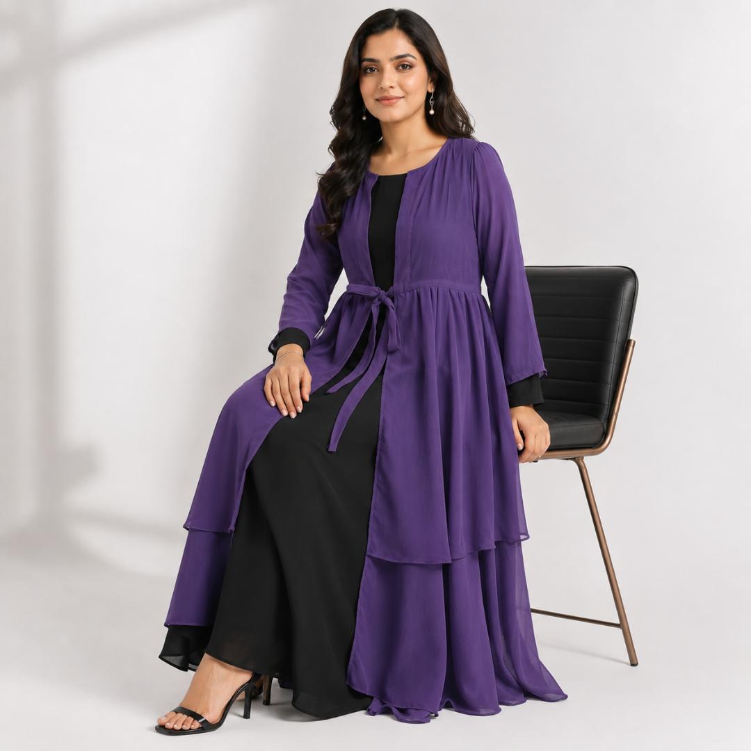 Purple Gown for Women | Layered Overlay Party Wear Long Gown Maxi
