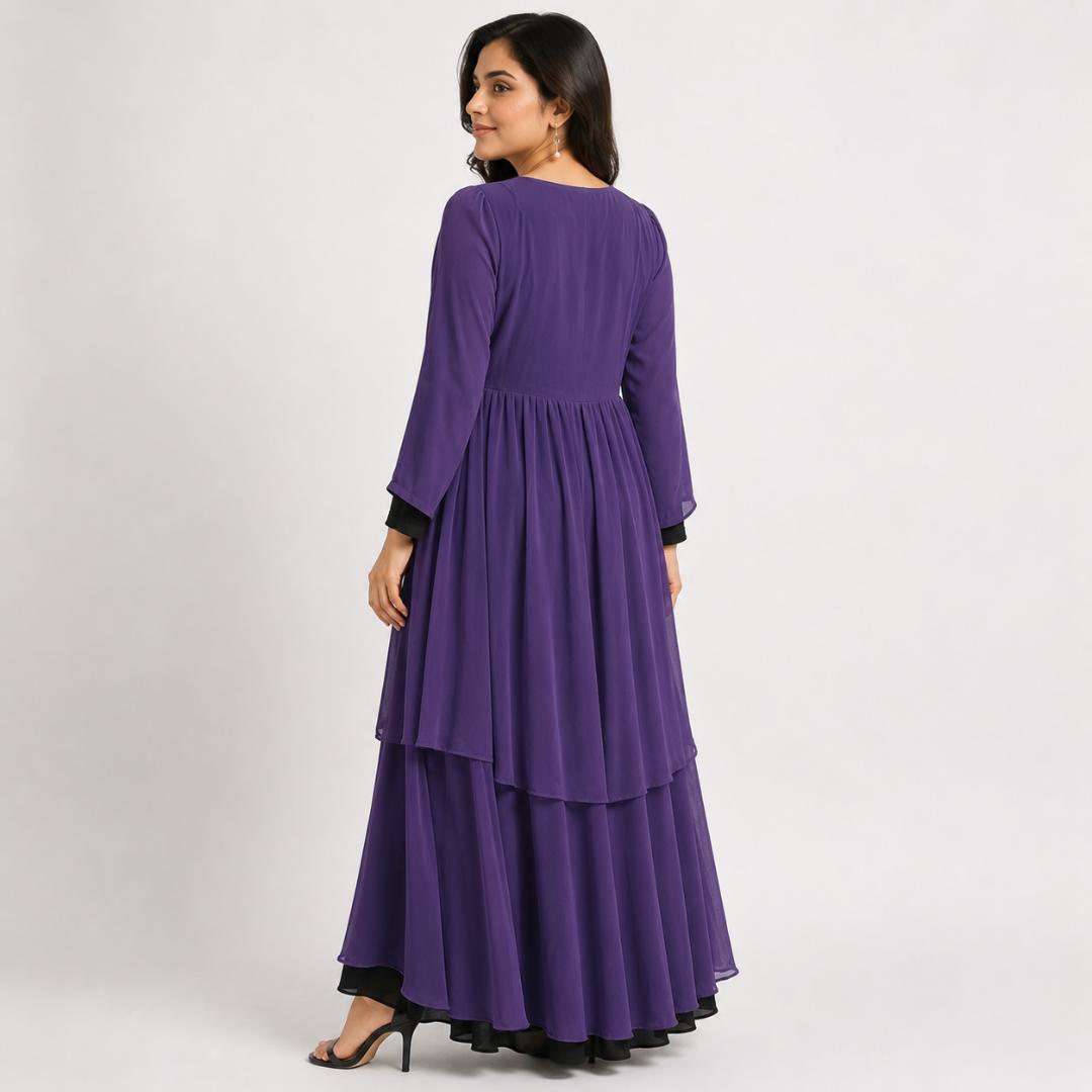 Purple Gown for Women | Layered Overlay Party Wear Long Gown Maxi