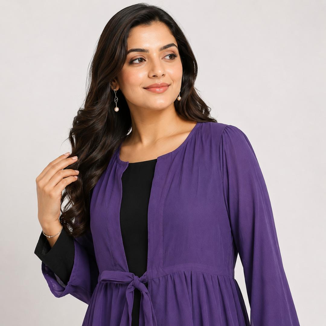 Purple Gown for Women | Layered Overlay Party Wear Long Gown Maxi