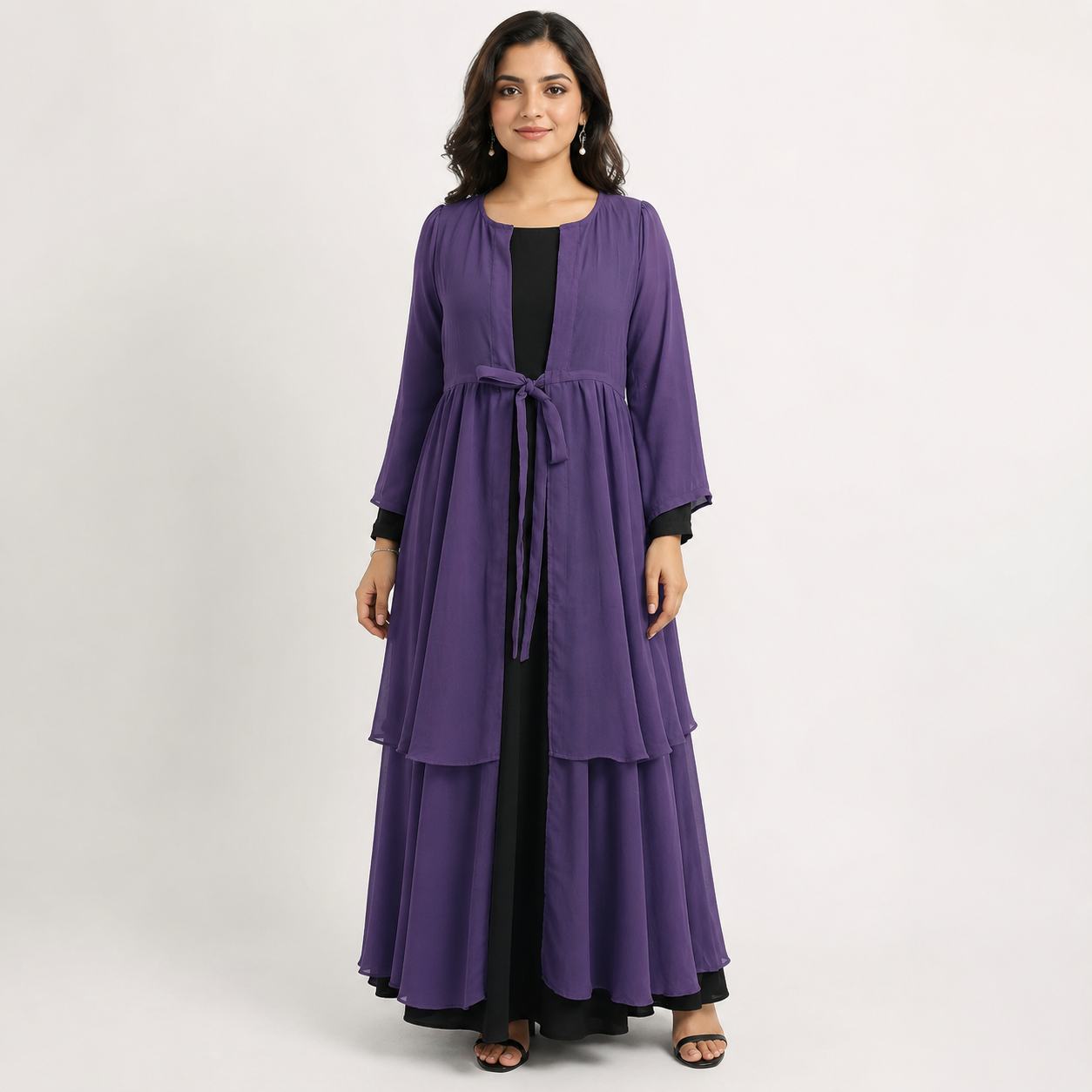 Purple Gown for Women | Layered Overlay Party Wear Long Gown Maxi