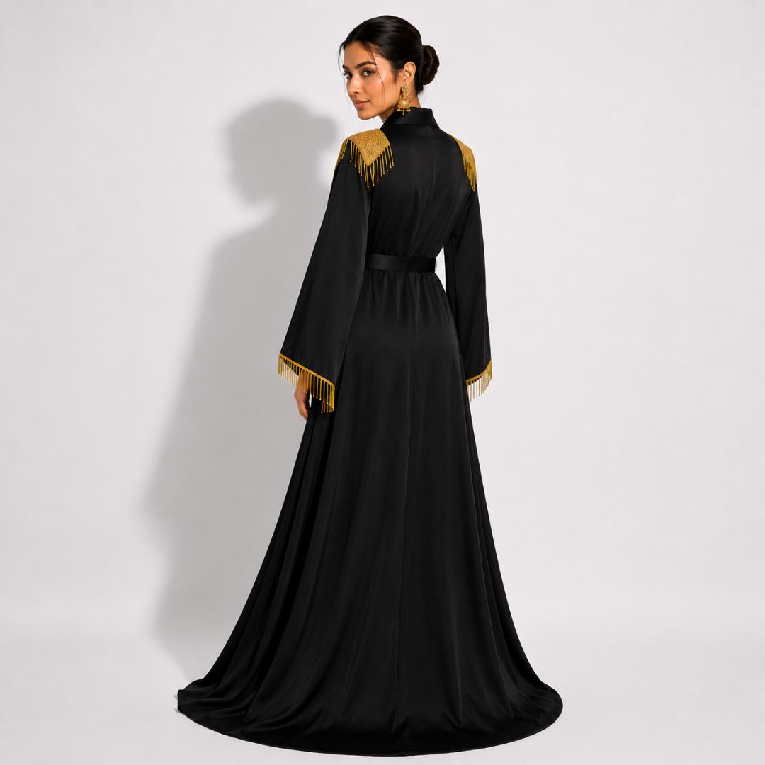 Royal Noir Gold Fringe Abaya