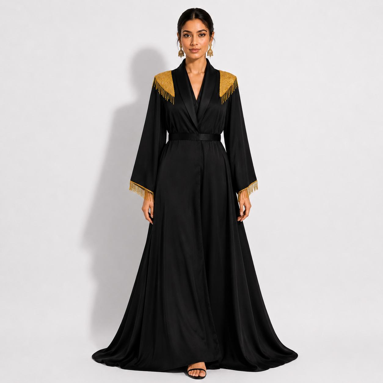 Royal Noir Gold Fringe Abaya