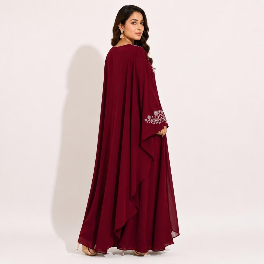 Maroon Embroidered Kaftan Dress for Women | Party Wear Kaftan Maxi