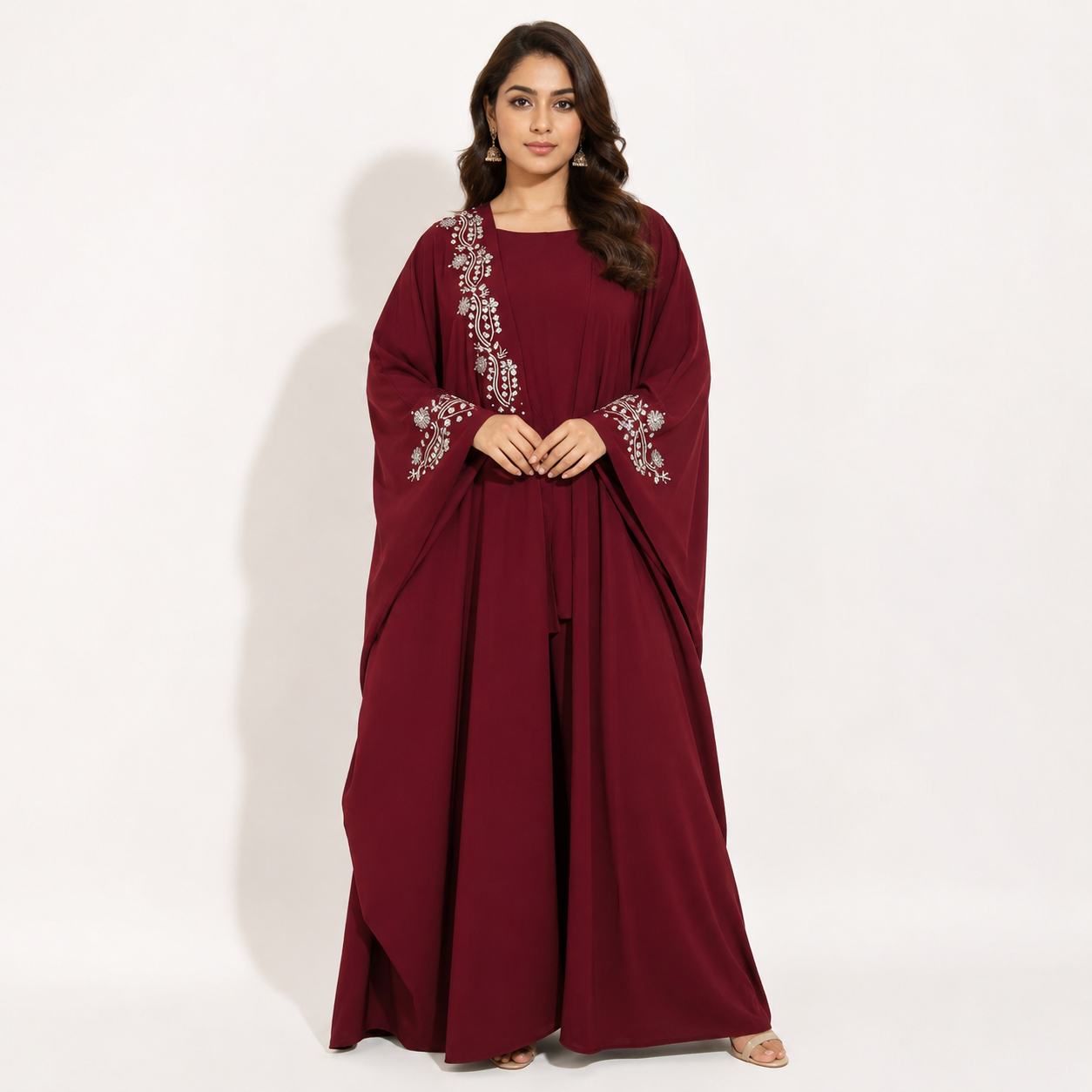Maroon Embroidered Kaftan Dress for Women | Party Wear Kaftan Maxi