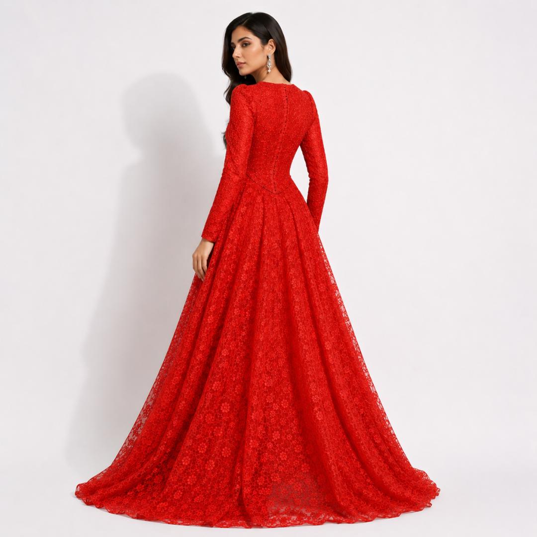 Royal Scarlet Lace Ball Gown