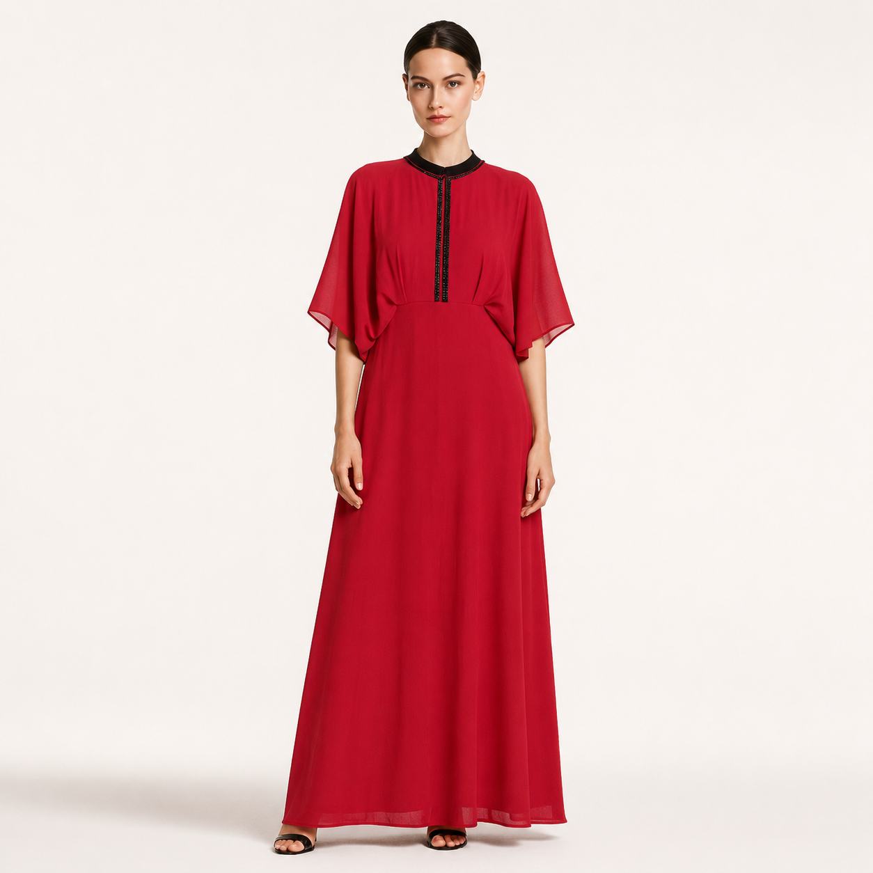 Red Kaftan Maxi Dress for Women | Batwing Sleeve Flowy Long Dress