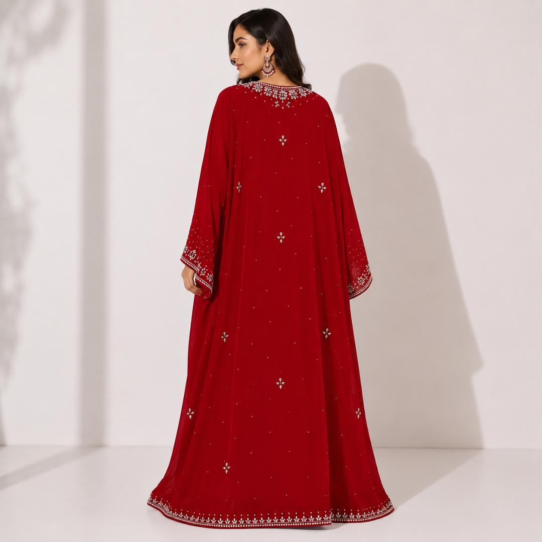 Red Kaftan Dress for Women | Stone Sequin Party Wear Kaftan Maxi