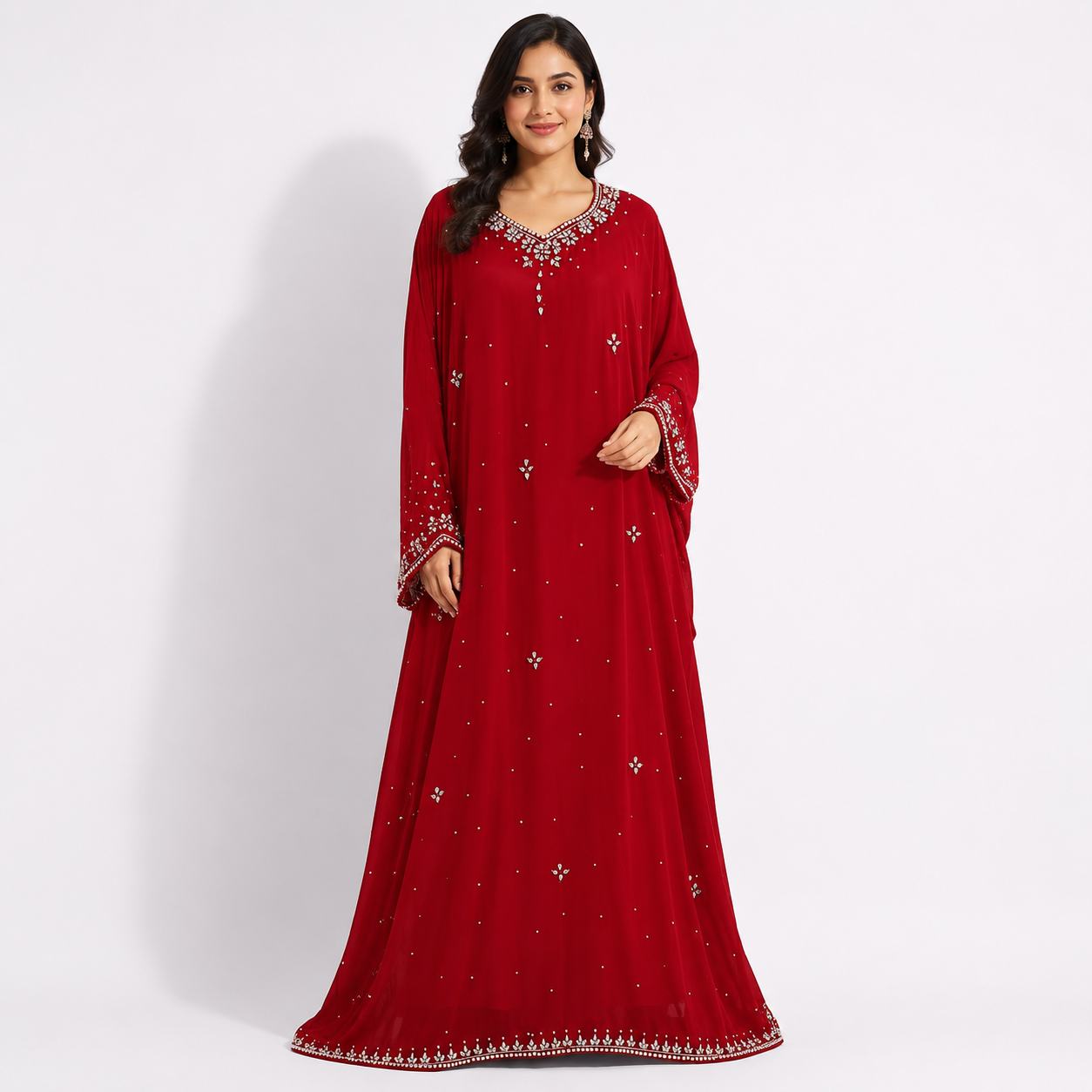 Red Kaftan Dress for Women | Stone Sequin Party Wear Kaftan Maxi